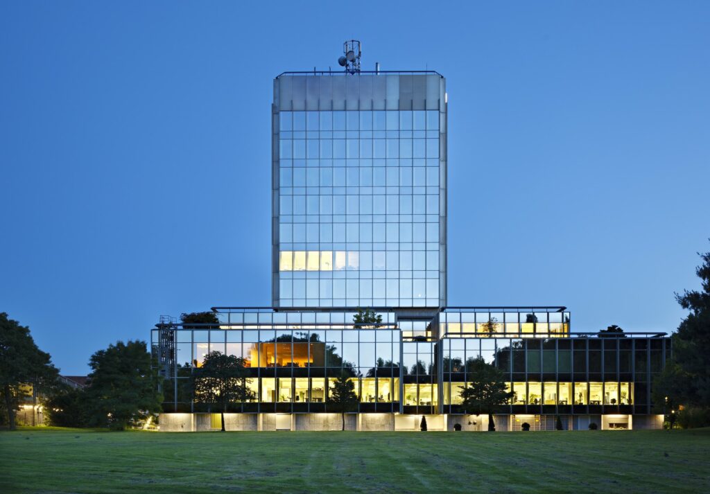 Modern Bank Building In The Evening